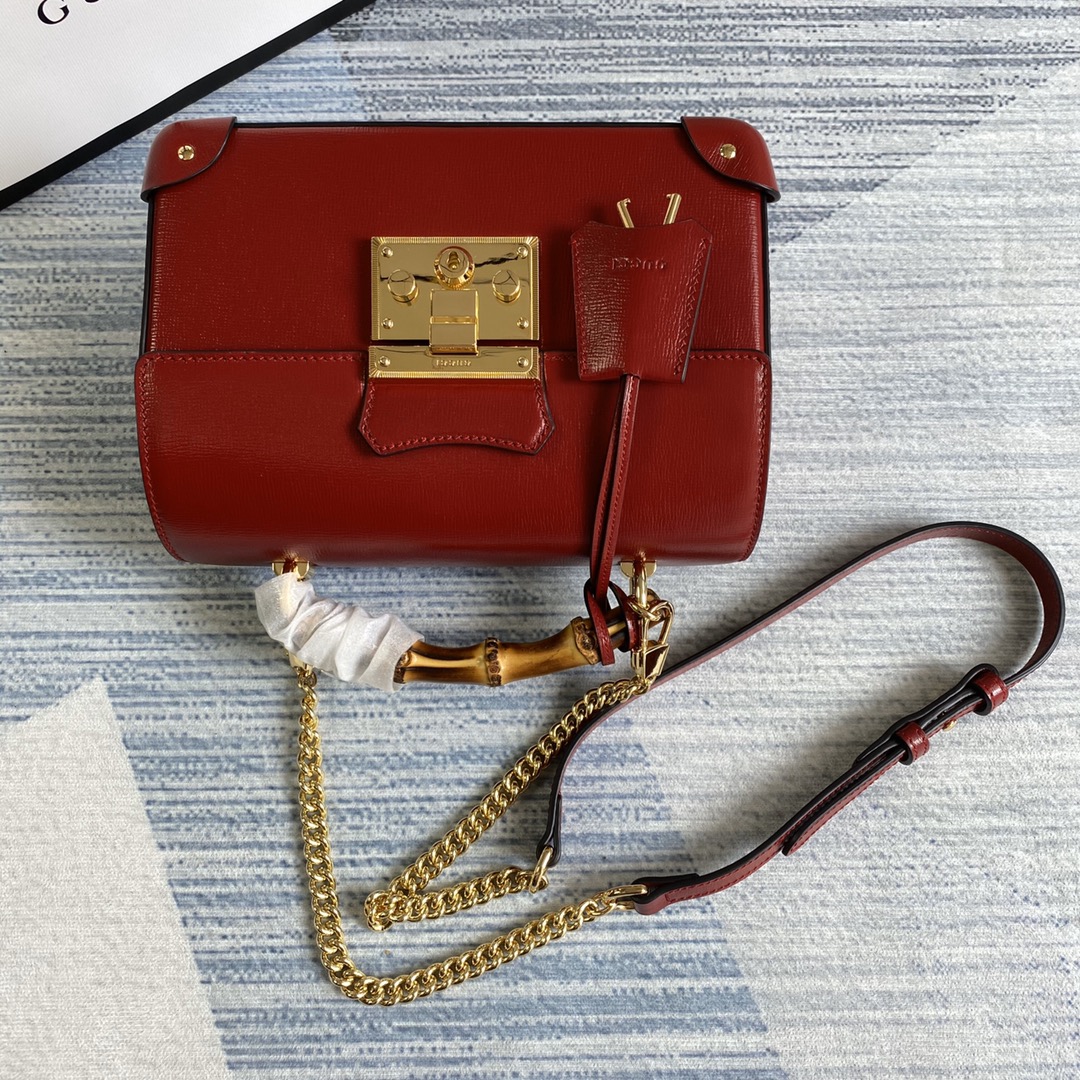 Gucci Padlock Leather Small Bamboo Shoulder Bag ?603221 Red